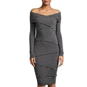 Bailey 44 Edamame V-Neck Striped Body-con Midi Dress Size Medium